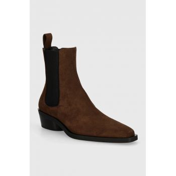 Proenza Schouler botine din piele intoarsa Bronco femei, culoarea maro, cu toc plat, PS41030A