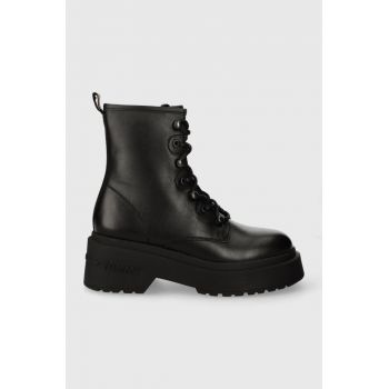 Tommy Jeans bocanci de piele TJW LACE UP BOOT CHUNKY femei, culoarea negru, cu platforma, EN0EN02404