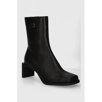 Tommy Jeans cizme de piele THE SOHO BOOT femei, culoarea negru, cu toc drept, EN0EN02682