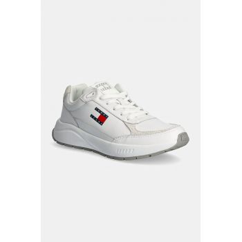 Tommy Jeans sneakers din piele TJM RUNNER FULL LEATHER ESS culoarea alb, EM0EM01445