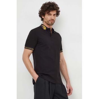 Versace Jeans Couture polo de bumbac culoarea negru, cu imprimeu