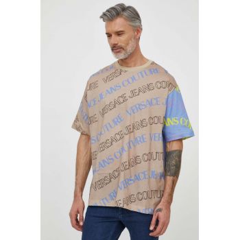 Versace Jeans Couture tricou din bumbac barbati, culoarea maro, modelator