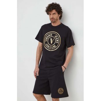 Versace Jeans Couture tricou din bumbac barbati, culoarea negru, cu imprimeu