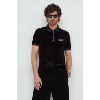 Versace Jeans Couture tricou polo barbati, culoarea negru, neted