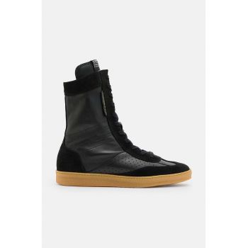 AllSaints cizme de piele Louise High Top femei, culoarea negru, cu toc plat, W070FB