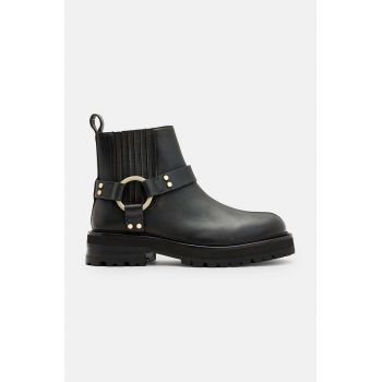 AllSaints cizme de piele Maddie Biker Boot femei, culoarea negru, cu toc plat, W054FB