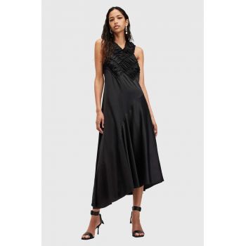 AllSaints rochie MAHREE DRESS culoarea negru, midi, evazati, W064DC