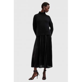 AllSaints rochie si pulover SPARK DRESS culoarea negru, midi, evazati, W082DB