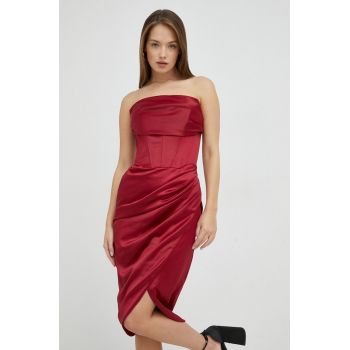 Bardot rochie culoarea rosu, midi, mulata