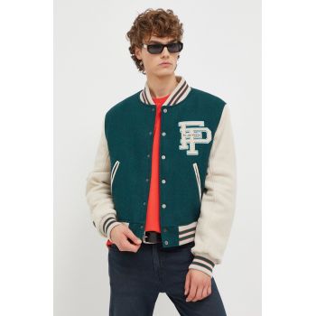 Filling Pieces jachetă bomber din lână Varsity Jacket culoarea verde, de tranziție, oversize, 78616982011