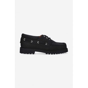 Filling Pieces mocasini de piele Boatshoe culoarea negru, cu toc plat, 47928901847