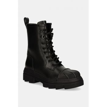 Furla bocanci de piele Gum Army Boot femei, culoarea negru, cu toc plat, YI60FGU BX3508 O6000