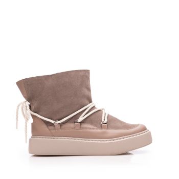 Ghete damă casual din piele naturală, Leofex - 016 Taupe Box Velur