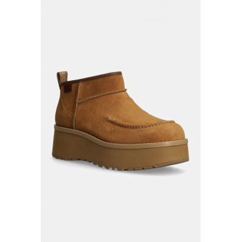 UGG cizme din piele intoarsa Cityfunc Ultra Mini culoarea maro, cu platforma, 1158193-CHE