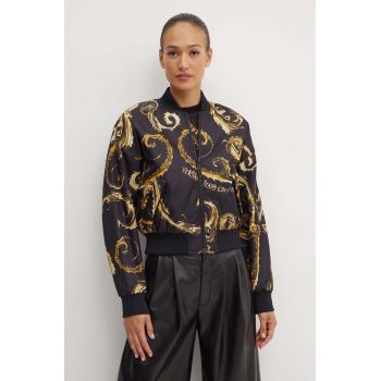 Versace Jeans Couture geaca bomber femei, culoarea negru, de tranzitie, oversize, 77HAS408 CQD64