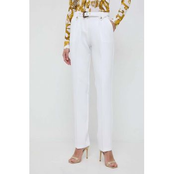 Versace Jeans Couture pantaloni femei, culoarea bej, fason tigareta, high waist