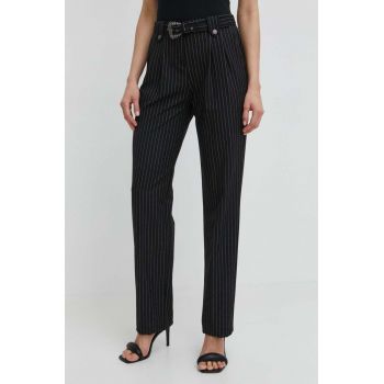 Versace Jeans Couture pantaloni femei, culoarea negru, drept, high waist