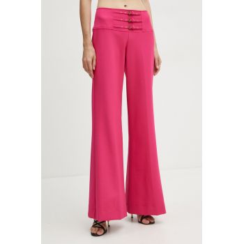 Versace Jeans Couture pantaloni femei, culoarea roz, lat, high waist, 77HAA116 N0394