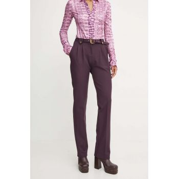 Versace Jeans Couture pantaloni femei, culoarea violet, drept, high waist, 77HAA117 N0394