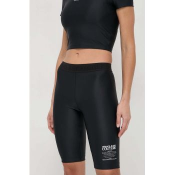 Versace Jeans Couture pantaloni scurti femei, culoarea negru, cu imprimeu, high waist ieftini