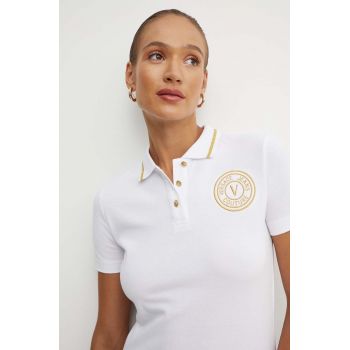 Versace Jeans Couture polo de bumbac culoarea alb, 77HAGT00 CJ01T