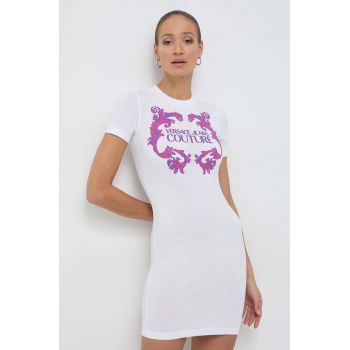 Versace Jeans Couture rochie din bumbac culoarea alb, mini, mulata