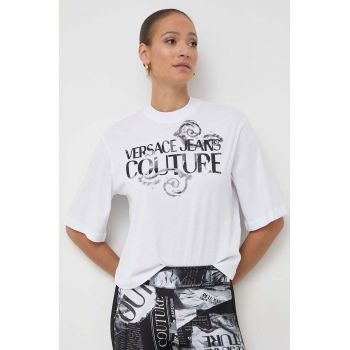 Versace Jeans Couture tricou din bumbac femei, culoarea alb