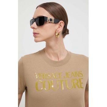 Versace Jeans Couture tricou din bumbac femei, culoarea bej