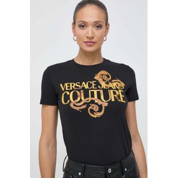 Versace Jeans Couture tricou din bumbac femei, culoarea negru