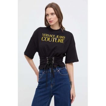 Versace Jeans Couture tricou din bumbac femei, culoarea negru