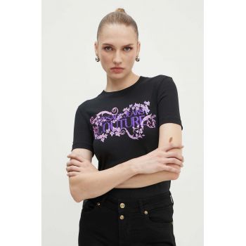 Versace Jeans Couture tricou femei, culoarea negru, 77HAHE06 CJ02E