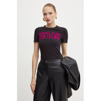 Versace Jeans Couture tricou femei, culoarea negru, 77HAHL01 CJ02L