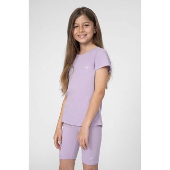 4F tricou de bumbac pentru copii culoarea violet, neted