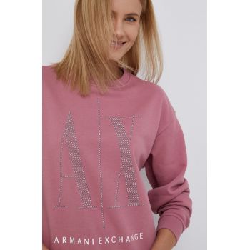 Armani Exchange Bluză femei, culoarea roz, cu imprimeu