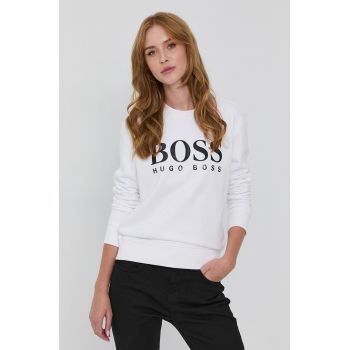 Boss Hanorac de bumbac femei, culoarea alb, cu imprimeu