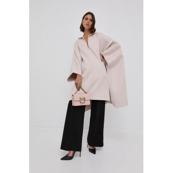 Elisabetta Franchi Poncho de lână culoarea roz, de tranzitie