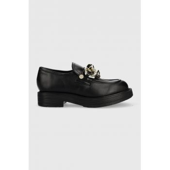 Love Moschino mocasini de piele femei, culoarea negru, cu platforma