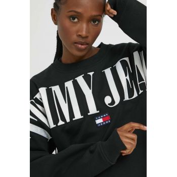 Tommy Jeans bluza femei, culoarea negru, cu imprimeu