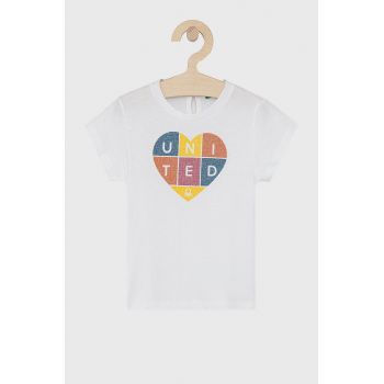 United Colors of Benetton Tricou de bumbac pentru copii culoarea alb