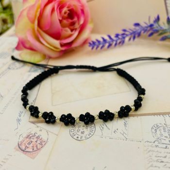 Bratara Black Only cu cristale negre si bilute de aur 14k