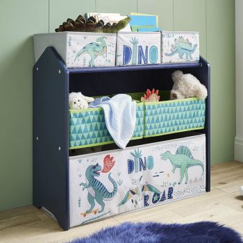 Organizator din lemn Ginger Home pentru jucarii cu 6 cutii textile Dinosaur