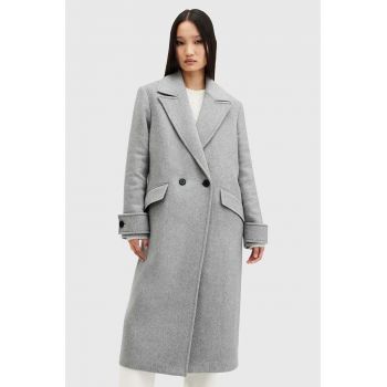 AllSaints palton din lana MABEL COAT culoarea gri, de tranzitie, cu doua randuri de nasturi, W006OZ