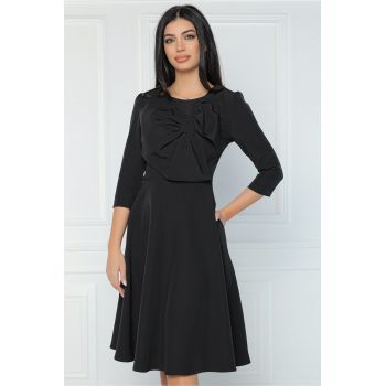 Rochie din stofa neagra cu funda maxi pe bust