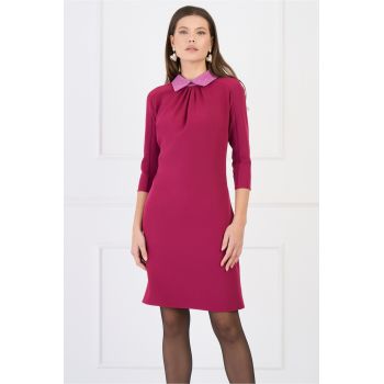 Rochie DY Fashion office din stofa magenta cu guler lila