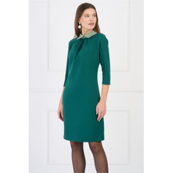 Rochie DY Fashion office din stofa verde cu guler verde mint