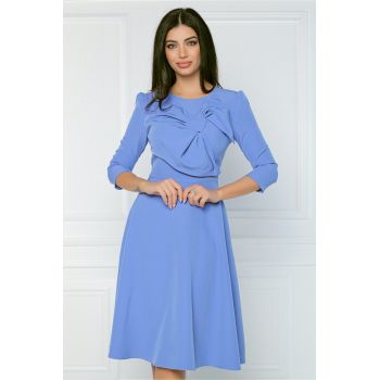 Rochie MBG office din stofa bleu cu funda maxi pe bust