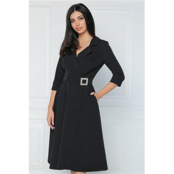 Rochie MBG office din stofa neagra cu catarama in talie