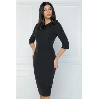 Rochie MBG office din stofa neagra cu funde la bust