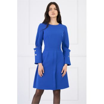 Rochie Moze office din stofa albastra cu mansete maxi