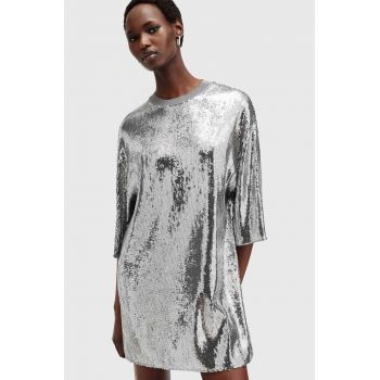 AllSaints rochie OPAL LOGO DRESS culoarea argintiu, mini, drept, W185DB